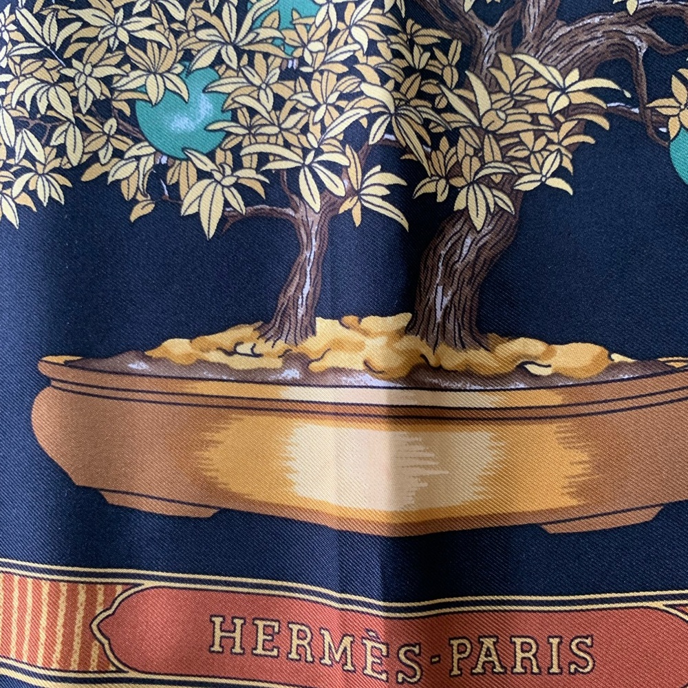 Vintage Hermès “Les Beaux Jours De Bonsai” 100% silk scarf. NWOT